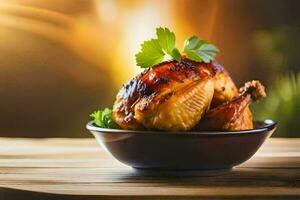 poulet dans une bol sur une tableau. généré par ai photo