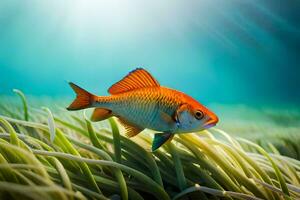 une poisson dans le mer herbe. généré par ai photo