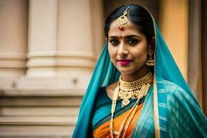 une femme dans traditionnel Indien tenue. généré par ai photo