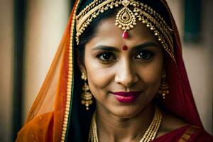 une femme dans traditionnel Indien tenue. généré par ai photo