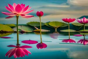 rose lotus fleurs dans le l'eau avec feuilles. généré par ai photo