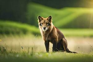 une Renard séance dans le herbe. généré par ai photo