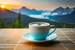 café tasse avec Montagne voir. généré par ai photo