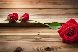 deux rouge des roses sur une en bois tableau. généré par ai photo