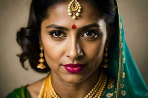 portrait de une magnifique Indien femme. généré par ai photo