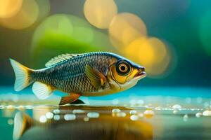 une poisson est permanent sur le l'eau avec une bokeh Contexte. généré par ai photo