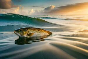 une poisson nager dans le océan à le coucher du soleil. généré par ai photo