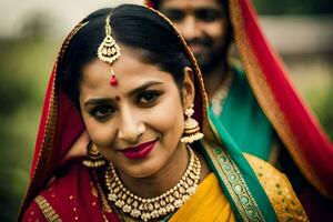 une magnifique Indien la mariée dans traditionnel tenue. généré par ai photo