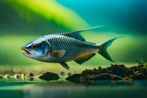 une poisson est nager dans le l'eau. généré par ai photo