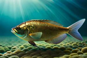 poisson dans le océan avec une Soleil brillant. généré par ai photo