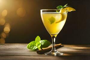 cocktail avec citron et menthe sur une en bois tableau. généré par ai photo