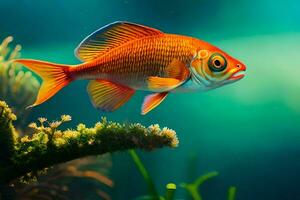 une poisson nager dans un aquarium avec les plantes. généré par ai photo