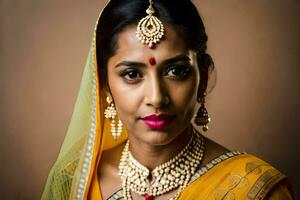 portrait de une magnifique Indien la mariée. généré par ai photo