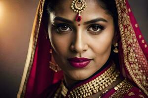 une magnifique Indien femme dans traditionnel tenue. généré par ai photo