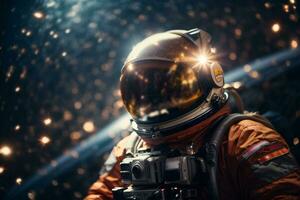 astronaute astronaute dans extérieur espace. proche en haut. science fiction thème. ai génératif photo