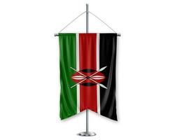 Kenya en haut fanions 3d drapeaux sur pôle supporter soutien piédestal réaliste ensemble et blanc Contexte. - image photo