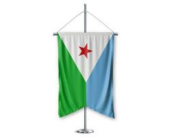 djibouti en haut fanions 3d drapeaux sur pôle supporter soutien piédestal réaliste ensemble et blanc Contexte. - image photo