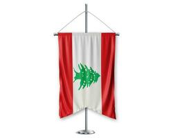 Liban en haut fanions 3d drapeaux sur pôle supporter soutien piédestal réaliste ensemble et blanc Contexte. - image photo