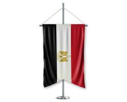 Egypte en haut fanions 3d drapeaux sur pôle supporter soutien piédestal réaliste ensemble et blanc Contexte. - image photo