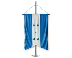 Honduras en haut fanions 3d drapeaux sur pôle supporter soutien piédestal réaliste ensemble et blanc Contexte. - image photo