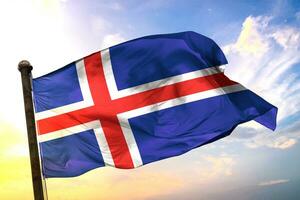 Islande 3d le rendu drapeau agitant isolé ciel et nuage Contexte photo
