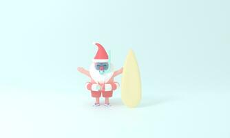 se plonger dans été avec une mignonne 3d le rendu de Père Noël claus dans une souriant plongée costume, embrassement le pastel charme de une vacances le surf Voyage concept. expérience joie, la créativité, et enchantement. photo