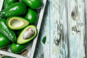 Avocat et Avocat tranches dans blanc pansement. photo