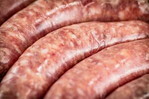 brut saucisses. macro Contexte. texture de saucisses. photo