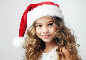 portrait de chid fille portant Père Noël chapeau photo