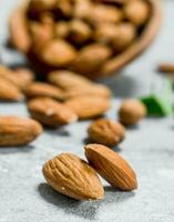 amandes avec vert feuilles . photo