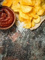 Patate frites avec tomate sauce et sel. photo