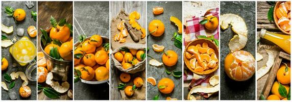 nourriture collage de Frais mandarin . photo