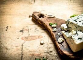 italien fromage et herbes sur planche. photo