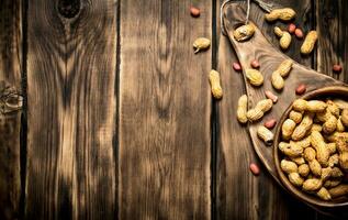 cacahuètes dans une en bois bol . photo