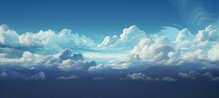 une serein et charmant bleu ciel arrière-plan, orné avec doux blanc des nuages doucement flottant. paisible bleu ciel avec des nuages. génératif ai, photo