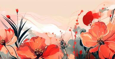 aquarelle panoramique Contexte peint fleurs avec peindre - ai généré image photo