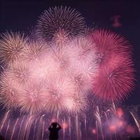 feux d'artifice fête à nuit, ai généré. photo