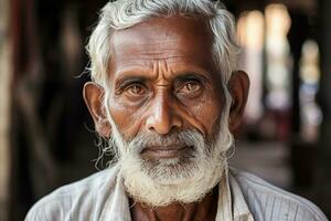 un vieux Indien homme avec une blanc barbe et moustache. ai généré photo