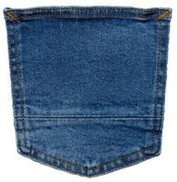 retour poche de bleu jeans avec bouton isolé sur blanc Contexte photo