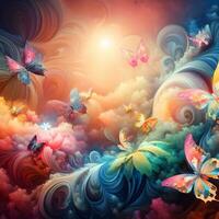 enchanteur kaléidoscope, une monde où papillons peindre fleurs avec radiant teintes. ai généré photo