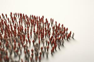 grand groupe de gens dans le forme de une foule. 3d illustration, foule de gens sur blanc Contexte. 3d rendre illustration, ai généré photo