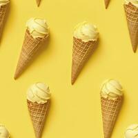 la glace crème modèle sur Jaune arrière-plan, Haut voir. ai généré photo