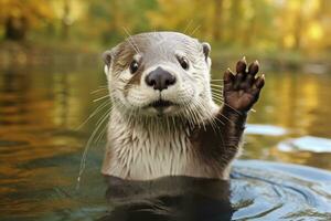 loutre dans le l'eau. ai généré photo