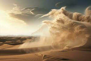 tempête de sable dans le désert. Puissance de la nature photo