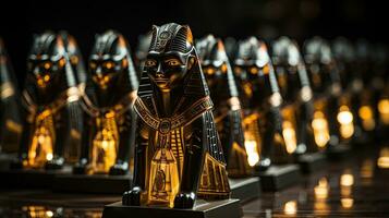 égyptien échecs pièces sur une en bois tableau. photo