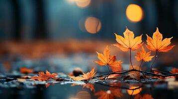l'automne scène avec vibrant érable feuille arrière-plan, étourdissant saisonnier feuillage dans riche, chaud couleurs, tranquille tomber paysage avec coloré chute feuilles, généré par ai photo