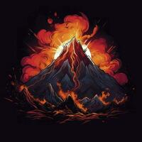 illustration de volcanique éruption. paysage avec volcan, ai généré photo