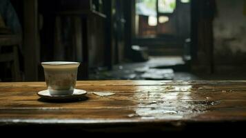 ancien café tasse sur vieux en bois tableau, ai généré photo