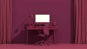 viva magenta est une tendance Couleur année 2023 dans le bureau. affaires travail en équipe concept. employé travail sur ordinateur. là sont bureaux sur le tables.créatives intérieur conception. photo