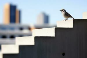 une oiseau est perché sur le Haut de une ensemble de escaliers génératif ai photo